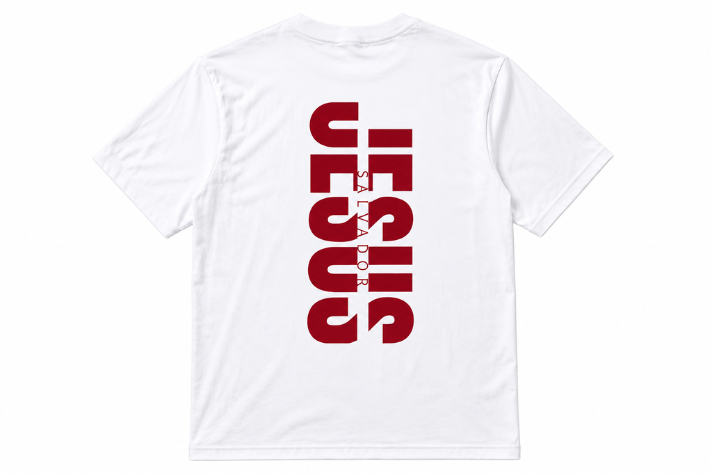 Camiseta Jesús Salvador Blanca – Diseño Cristiano Trasero