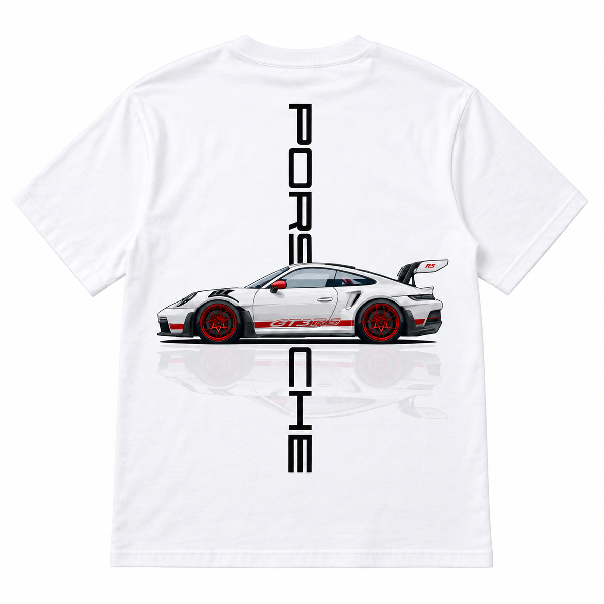 Camiseta Porsche GT3 RS Blanca – Diseño Trasero Automotriz