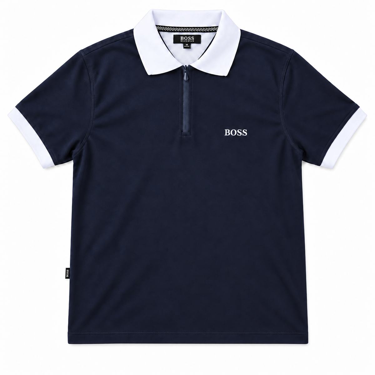 Polo BOSS Azul Marino con Cuello Blanco – Manga Corta
