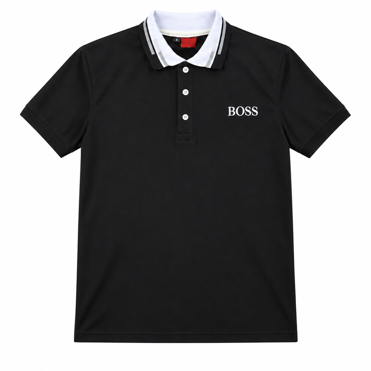 Polo BOSS Negra con Detalles Blancos y Grises – Manga Corta