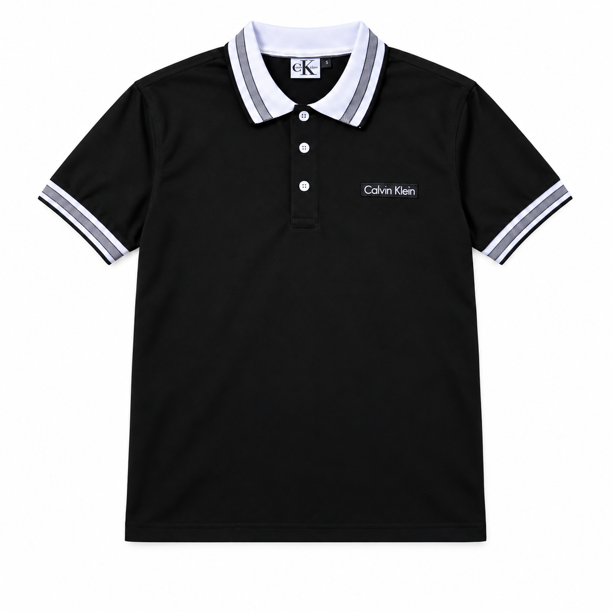 Polo Calvin Klein Negra con Detalles Blancos y Grises – Manga Corta
