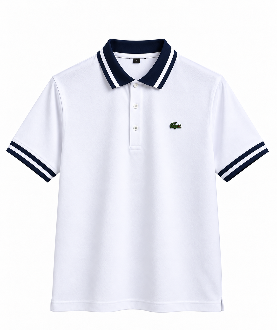 Polo Lacoste Blanca con Detalles Azul Marino – Manga Corta